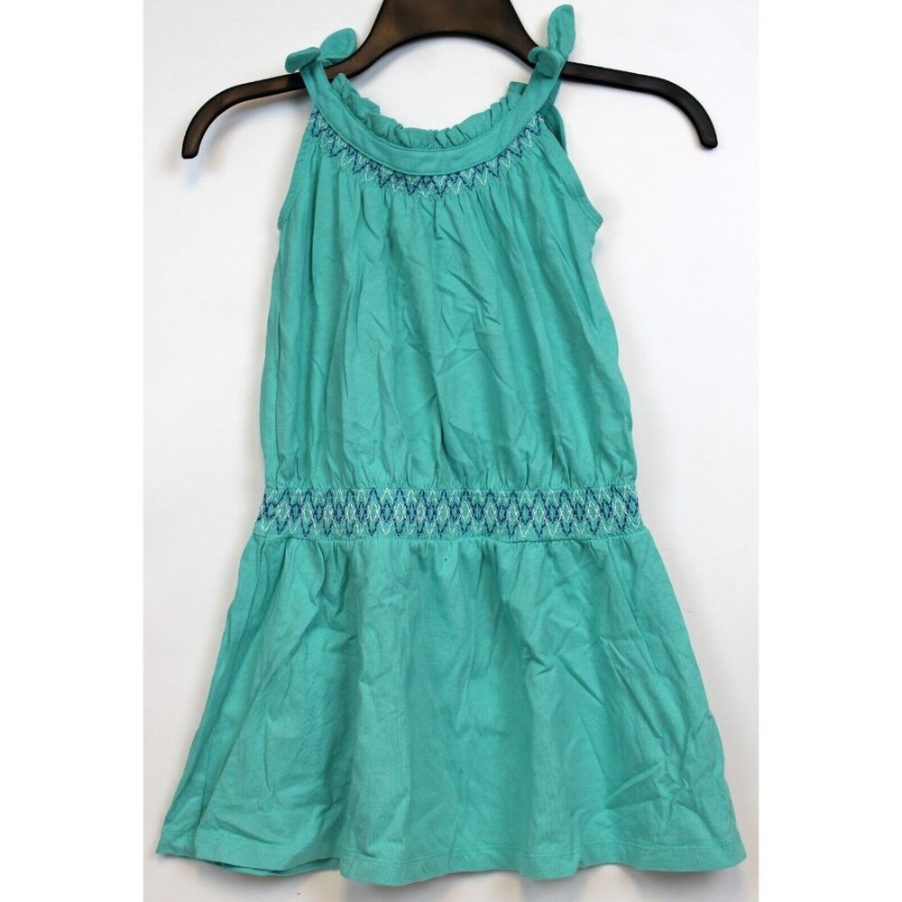 2014 Gymboree Sparkle Safari Teal Dress Embroidered Bow Shirring Tank Summer